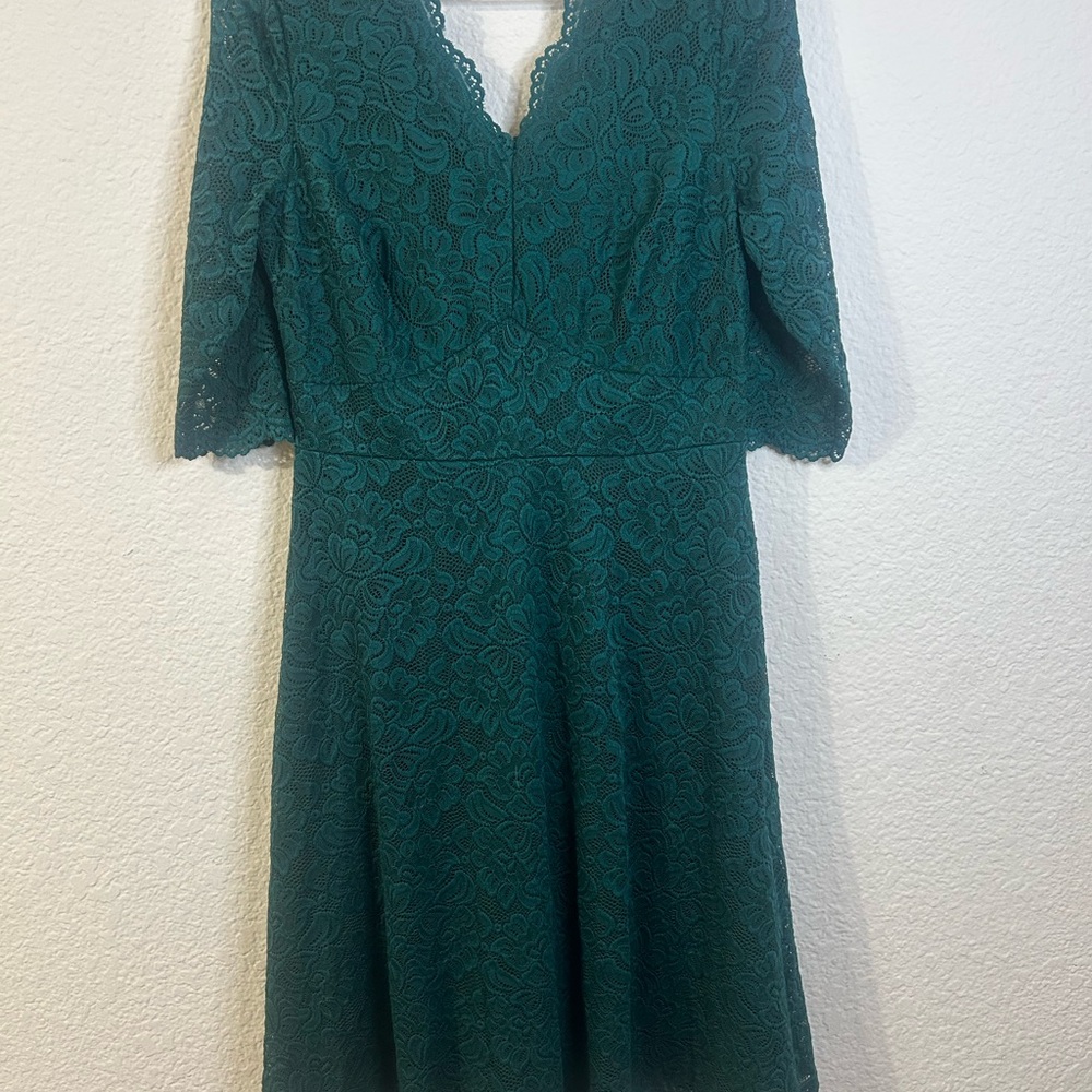 Royal Green Lace Long Sleeve Vneck Midi Women Dress Business Night Out Wedding M